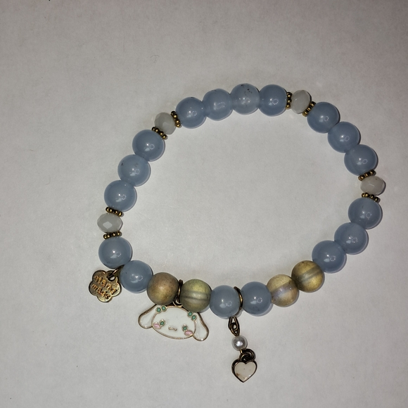 Artisan Made Blue Glass Beaded Bracelet w/ Charms - Picture 2 of 3